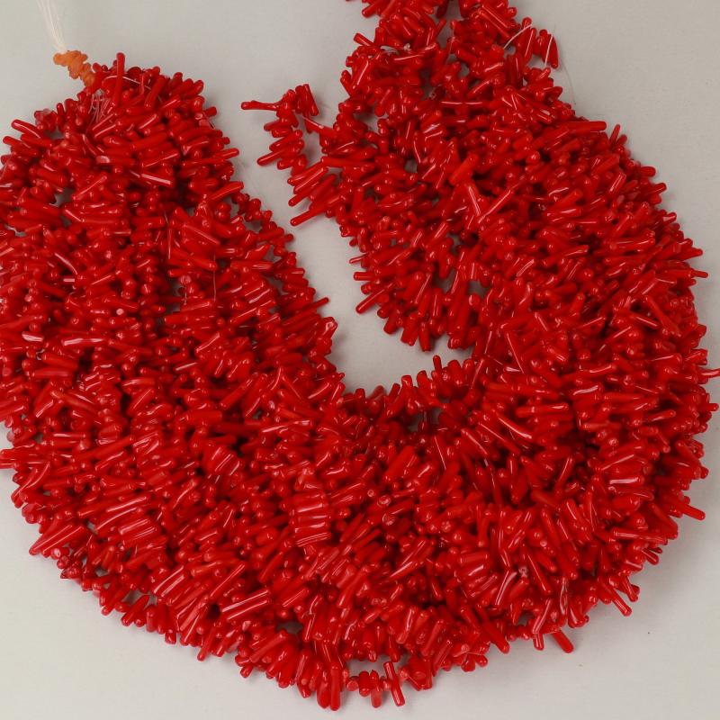 Gemstone Beads 10x2 mm, Coral Bamboo Red Stick,