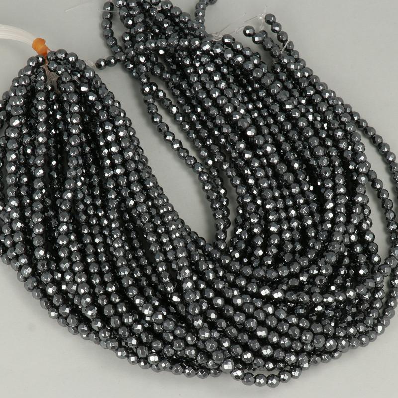 Gemstone Beads 6 mm, Hematite Round Faceted,