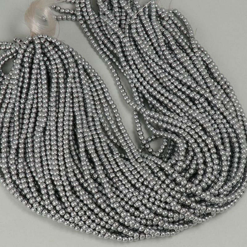 Gemstone Beads 4 mm, Hematite Plated Rhodium Round Smooth,