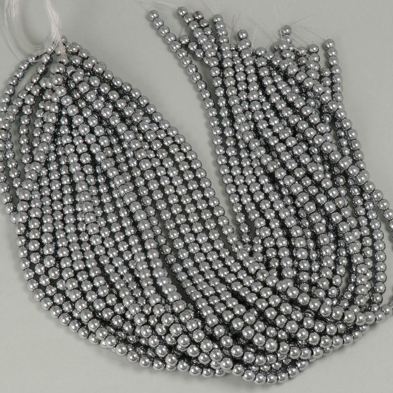 Gemstone Beads 6 mm, Hematite Plated Rhodium Round Smooth,