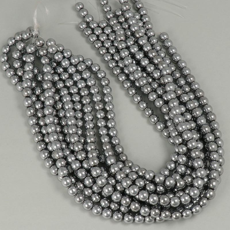 Gemstone Beads 8 mm, Hematite Plated Rhodium Round Smooth,