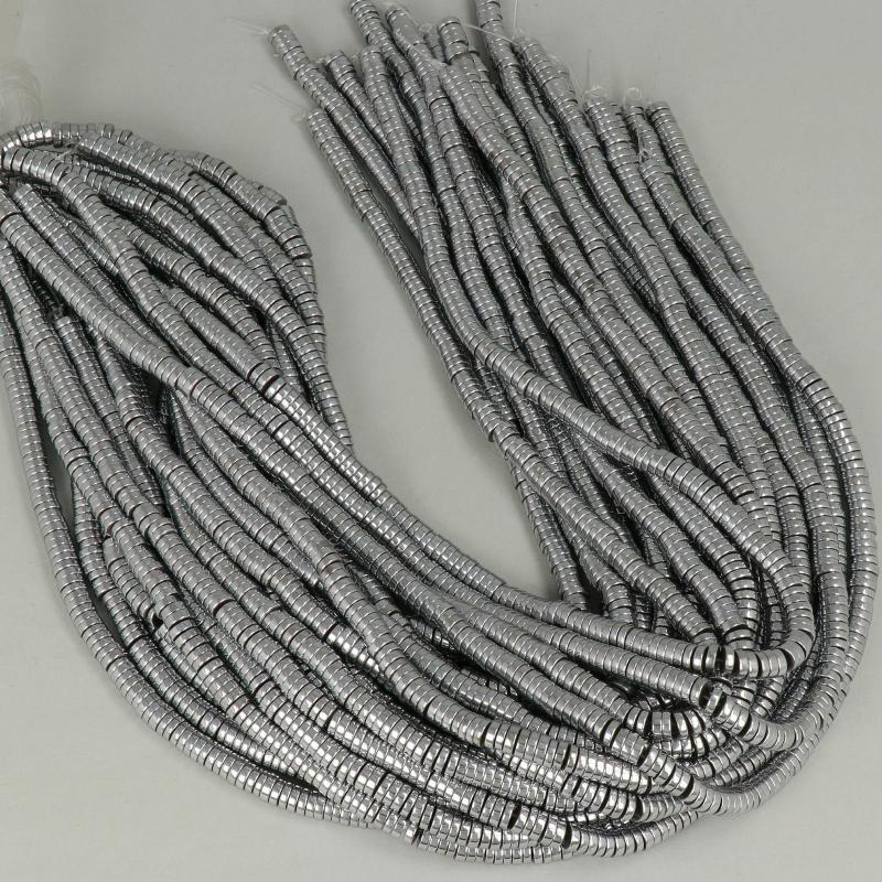 Gemstone Beads 6x2 mm, Hematite Plated Rhodium Heishi,