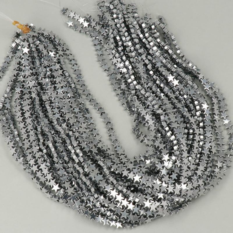 Gemstone Beads 6 mm, Hematite Plated Rhodium Star Smooth,
