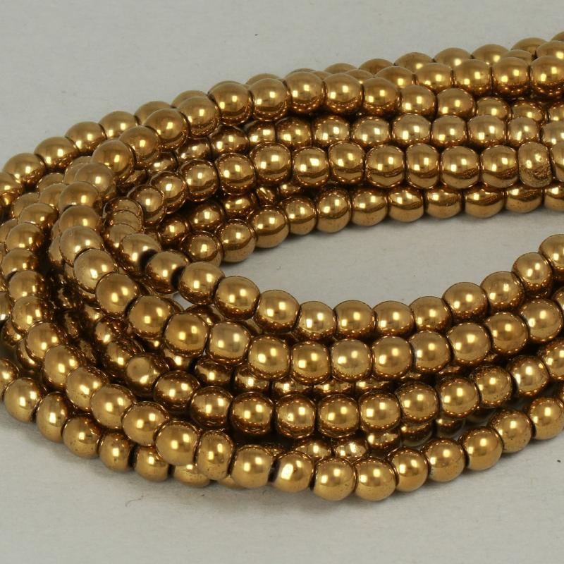 Gemstone Beads 4 mm, Hematite Plated Gold Round Smooth,