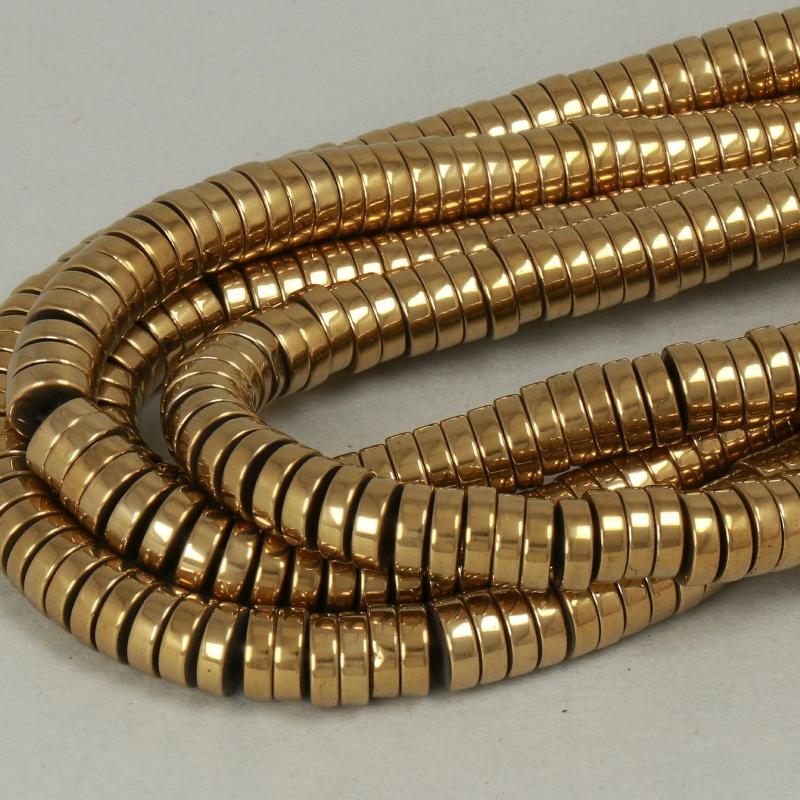 Gemstone Beads 6x2 mm, Hematite Plated Gold Heishi,