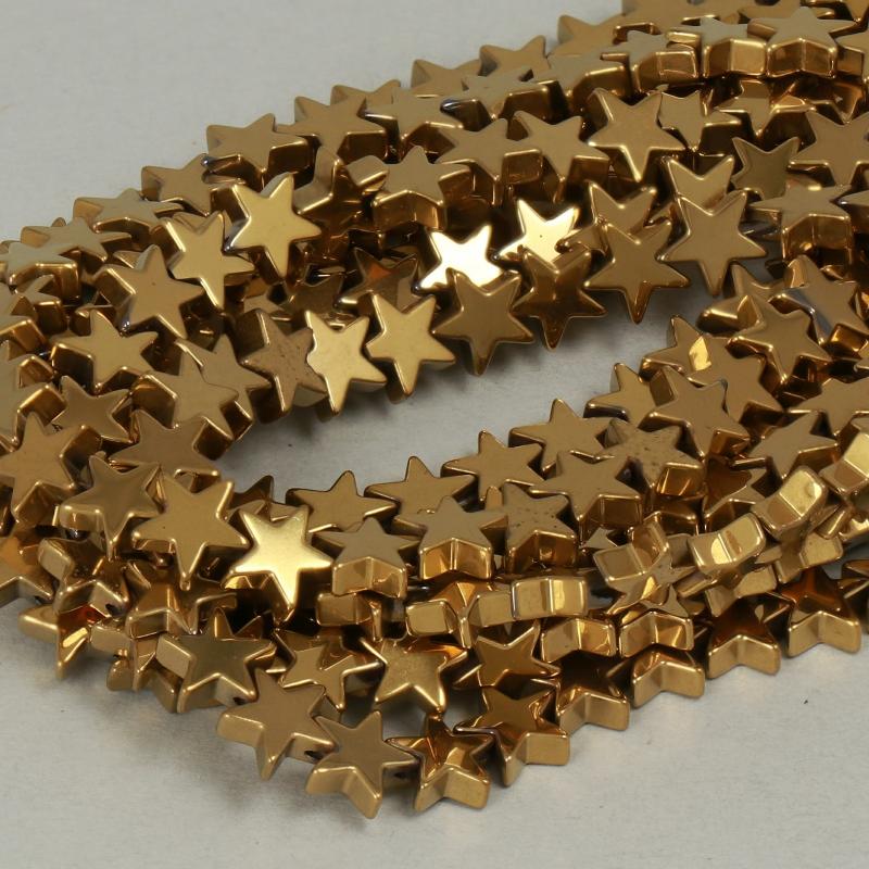Gemstone Beads 6 mm, Hematite Plated Gold Star Smooth,