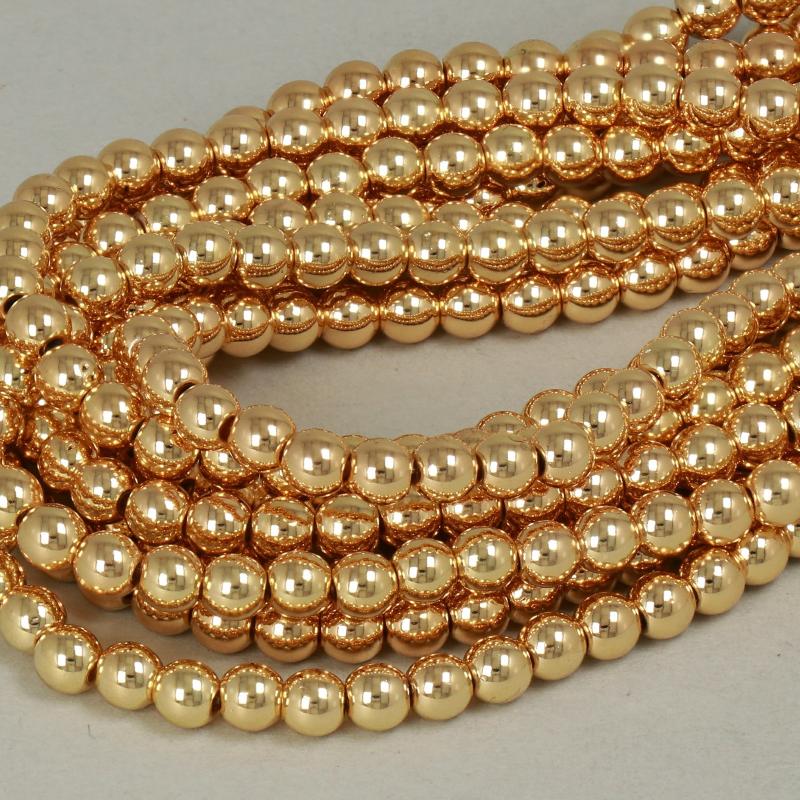 Gemstone Beads 4 mm, Hematite Plated Gold 18K Round Smooth,