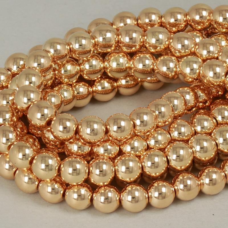 Gemstone Beads 6 mm, Hematite Plated Gold 18K Round Smooth,