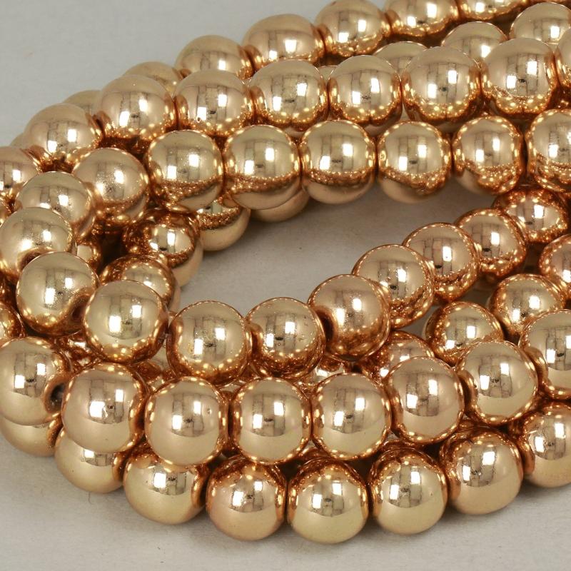 Gemstone Beads 8 mm, Hematite Plated Gold 18K Round Smooth,