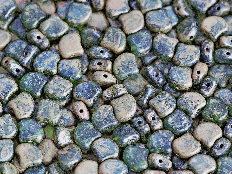 30 pcs Ginko Beads 7.5x7.5x3.4 mm, 2 Holes, Chrysolite Rembrandt Matte, Czech Glass