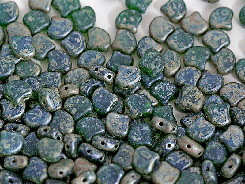 30 pcs Ginko Beads 7.5x7.5x3.4 mm, 2 Holes, Chrysolite Rembrandt Matte, Czech Glass