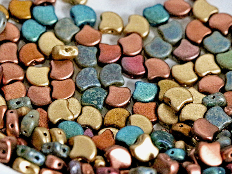 30 pcs Ginko Beads 7.5x7.5x3.4 mm, 2 Holes, Mix Bronze Green, Czech Glass