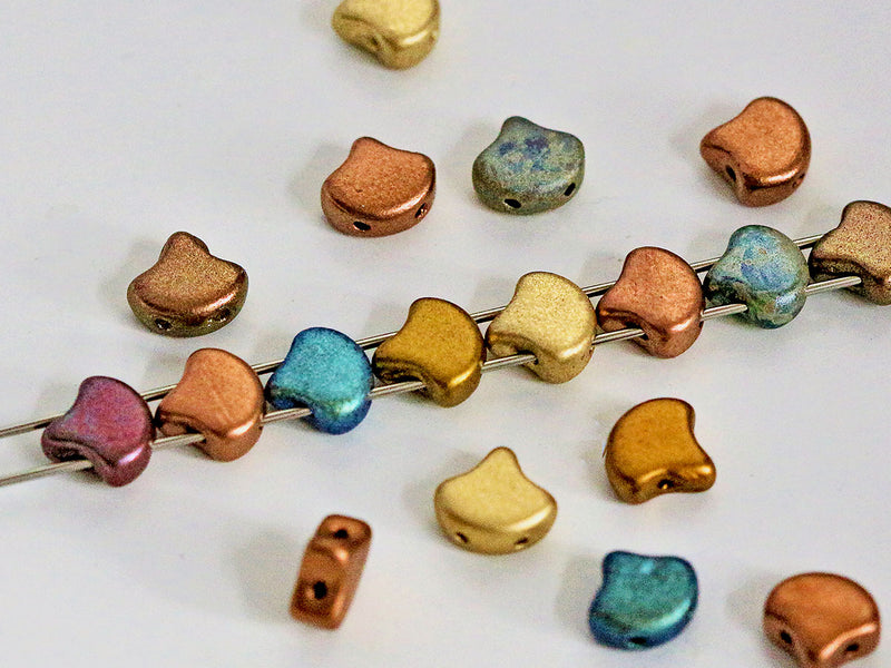 30 pcs Ginko Beads 7.5x7.5x3.4 mm, 2 Holes, Mix Bronze Green, Czech Glass