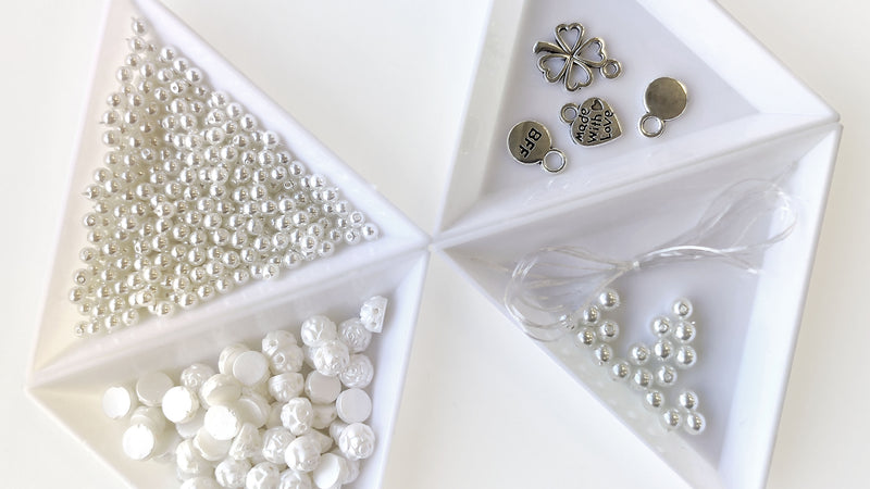 1 pc Set of Rosetta 2-hole Cabochons, Round Beads and Pendats , Pastel White and White Pearl, Czech Glass