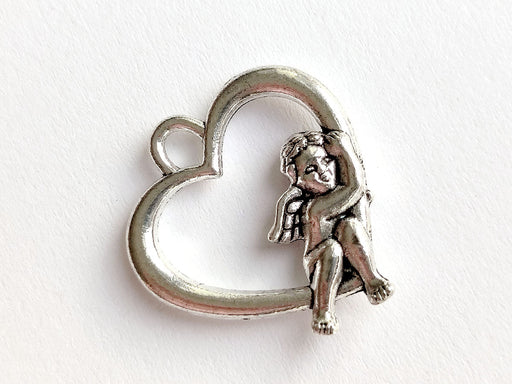 Heart Charm With Cupid Pendant 19x18 mm, Metal