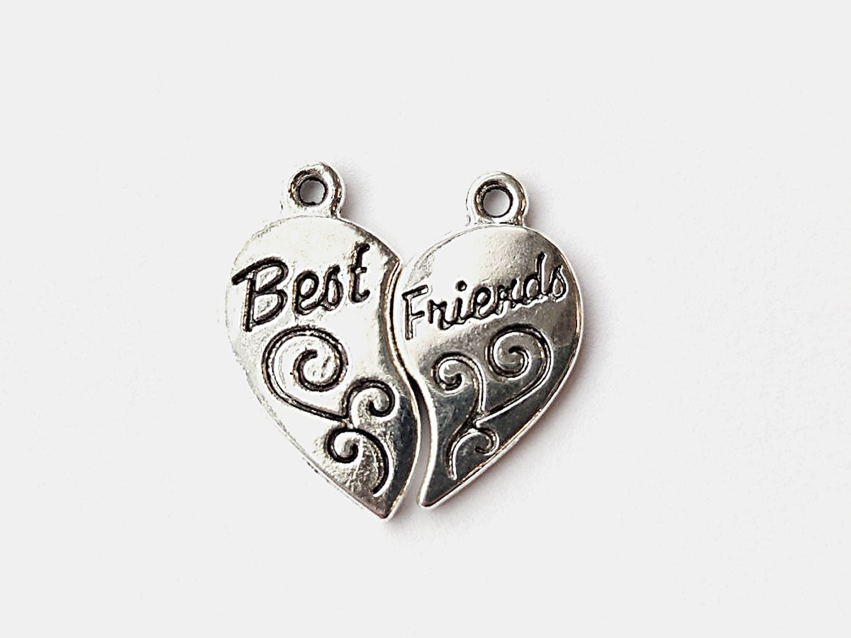 Set Silver Color Pendants Best Friends Jigsaw Puzzle Piece Heart 23x12 mm, 2 Holes, Metal