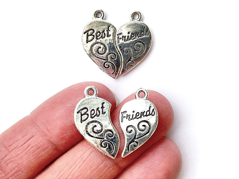 Set Pendants Best Friends Jigsaw Puzzle Piece Heart 23x12 mm, Metal