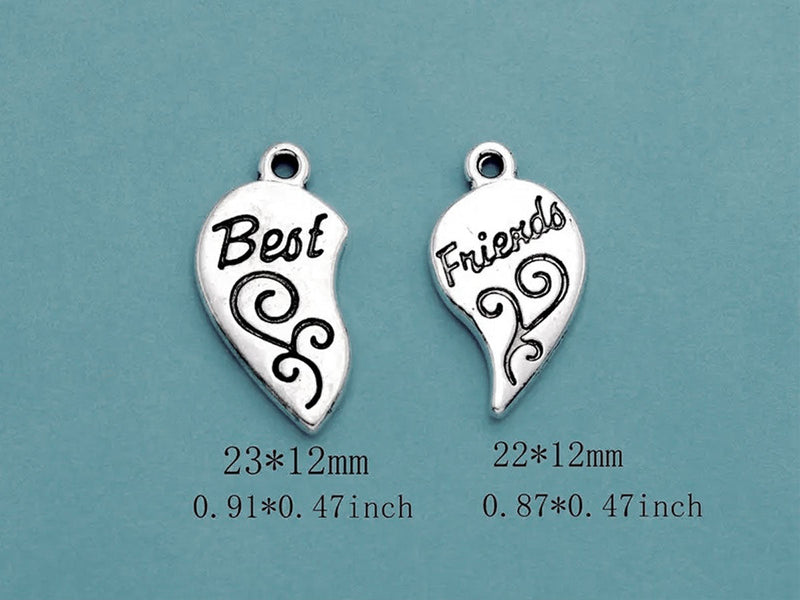 Set Pendants Best Friends Jigsaw Puzzle Piece Heart 23x12 mm, Metal