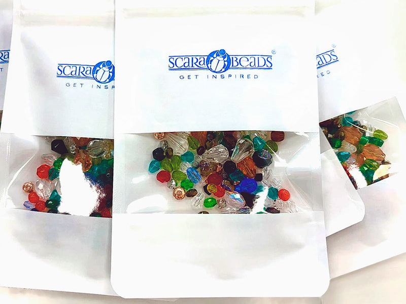65 g Mix of Faceted Fire Polished Beads , Different Shapes and Colors, Czech Glass