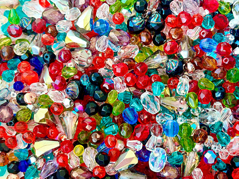 65 g Mix of Faceted Fire Polished Beads , Different Shapes and Colors, Czech Glass