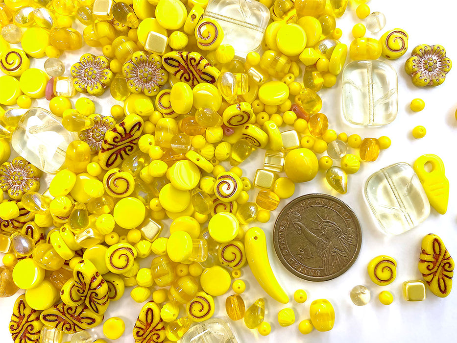 35 g Glass Bead Mix , Jonquil Yellow Goldenrod, Czech Glass