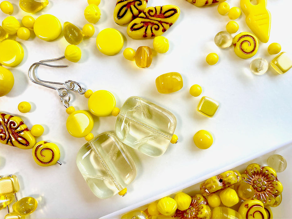 35 g Glass Bead Mix , Jonquil Yellow Goldenrod, Czech Glass