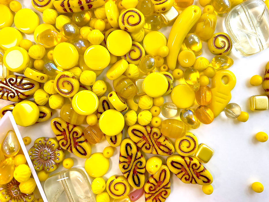 35 g Glass Bead Mix , Jonquil Yellow Goldenrod, Czech Glass