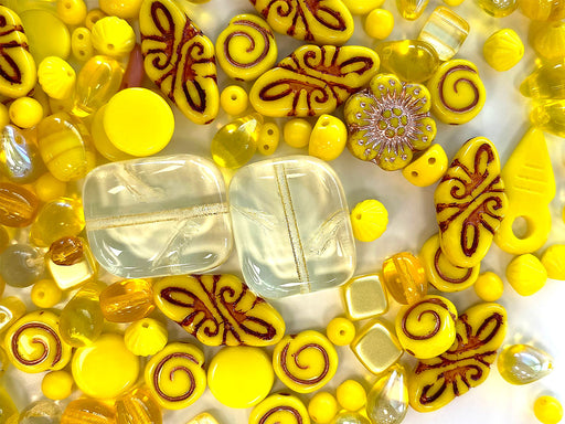 35 g Glass Bead Mix , Jonquil Yellow Goldenrod, Czech Glass