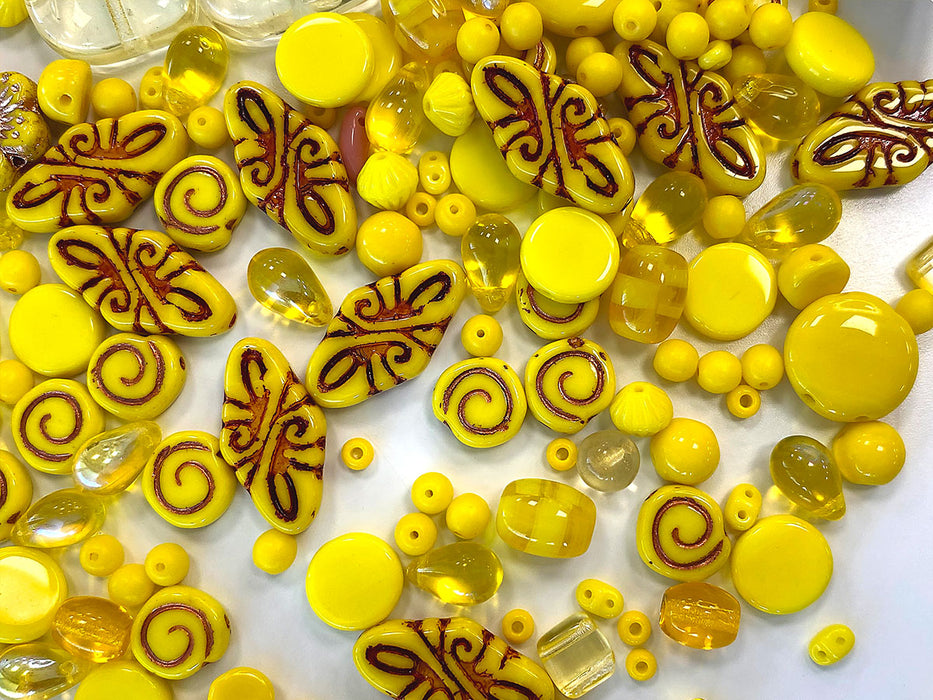 35 g Glass Bead Mix , Jonquil Yellow Goldenrod, Czech Glass