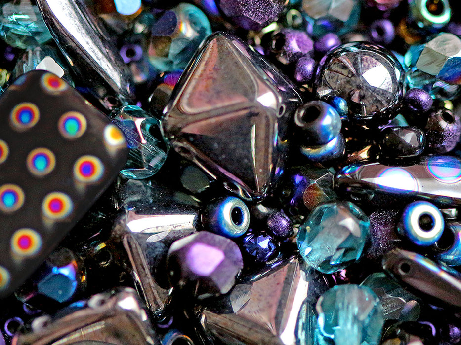 35 g Glass Bead Mix , Magic Blue Violet Gray, Czech Glass