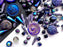35 g Glass Bead Mix , Magic Blue Violet Gray, Czech Glass