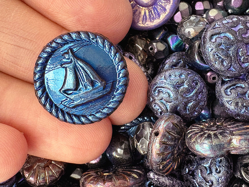 35 g Glass Bead Mix , Magic Blue Violet Gray, Czech Glass
