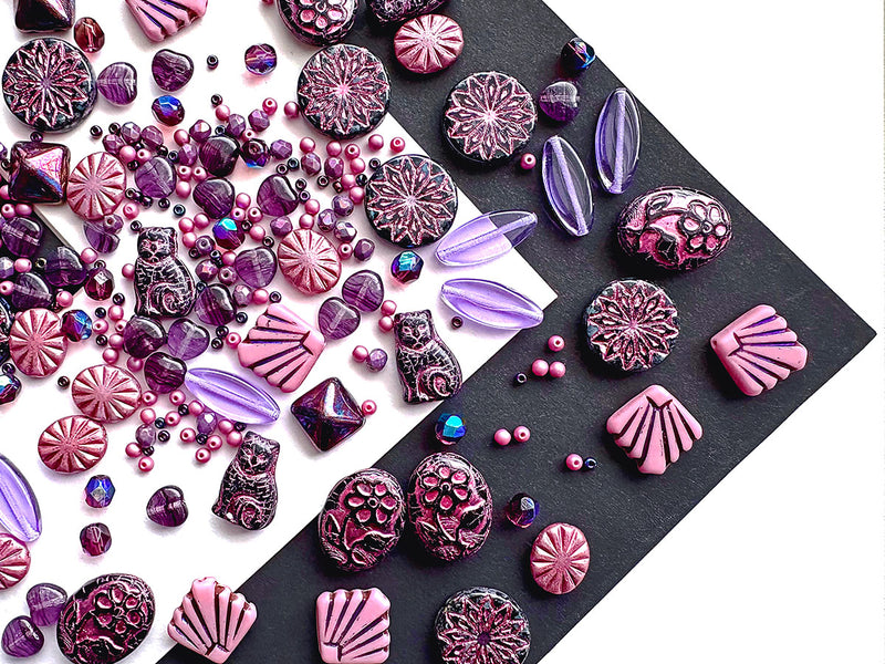35 g Glass Bead Mix , Plum Wine, Czech Glass