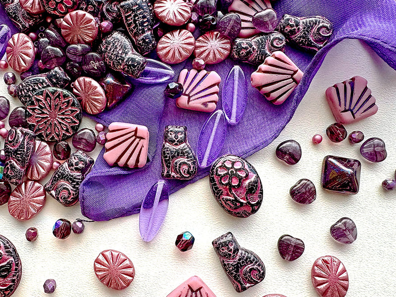 35 g Glass Bead Mix , Plum Wine, Czech Glass