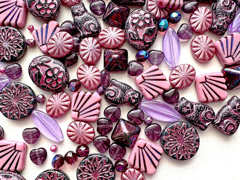35 g Glass Bead Mix , Plum Wine, Czech Glass