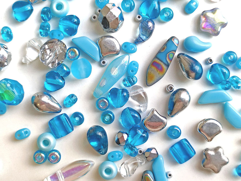 35 g Glass Bead Mix , Turquoise Azure Distance, Czech Glass