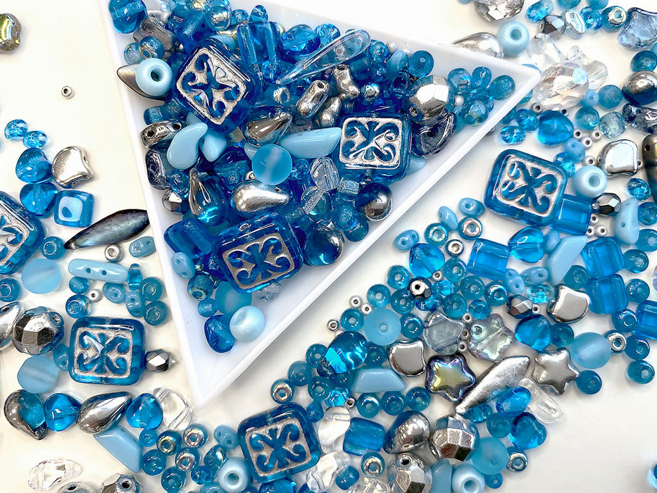 35 g Glass Bead Mix , Turquoise Azure Distance, Czech Glass