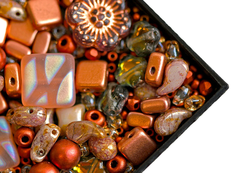 35 g Glass Bead Mix , Bronze Copper, Czech Glass