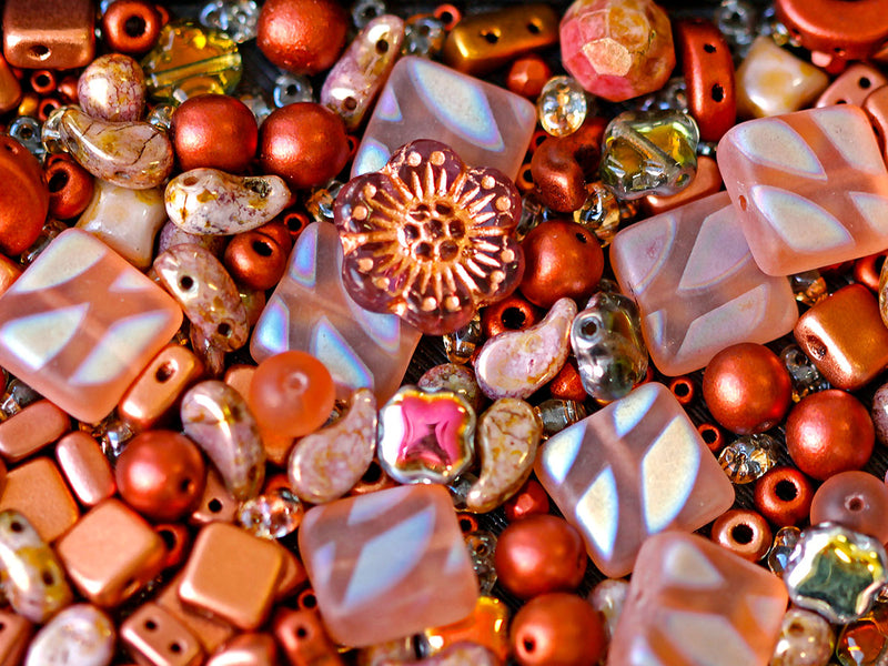 35 g Glass Bead Mix , Bronze Copper, Czech Glass