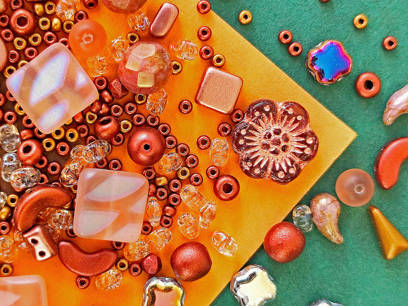 35 g Glass Bead Mix , Bronze Copper, Czech Glass