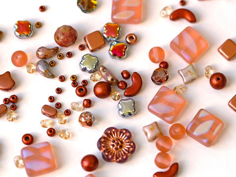 35 g Glass Bead Mix , Bronze Copper, Czech Glass