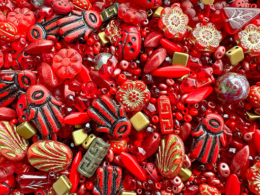 35 g Glass Bead Mix , Fiery Sunset, Czech Glass