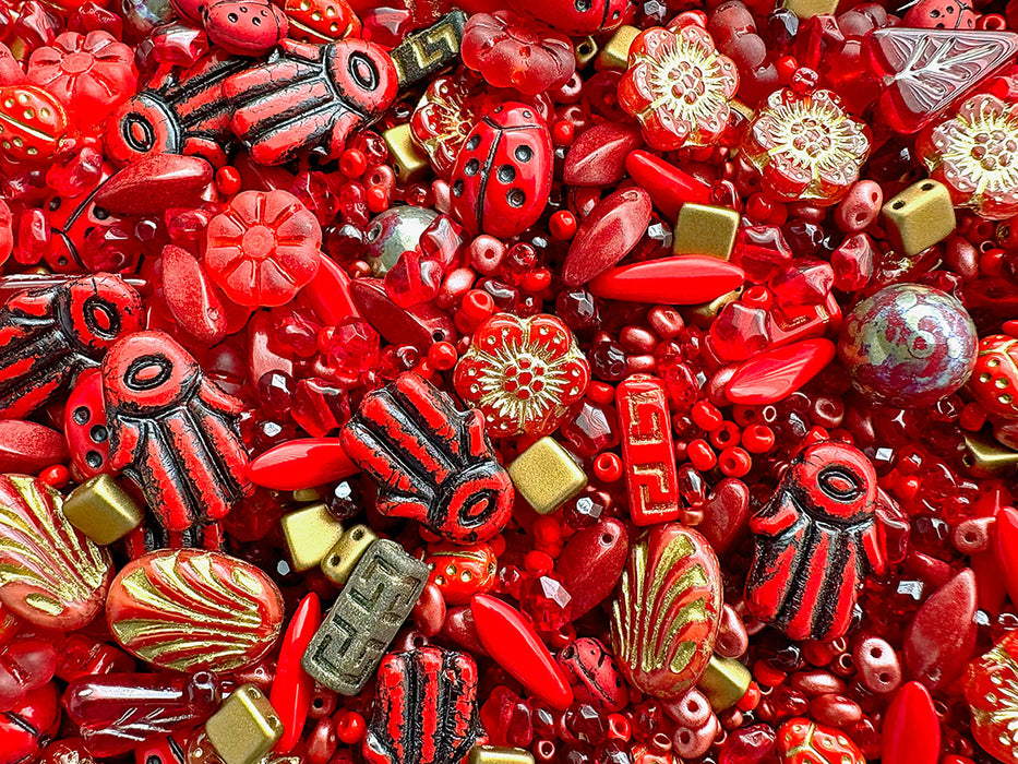 35 g Glass Bead Mix , Fiery Sunset, Czech Glass