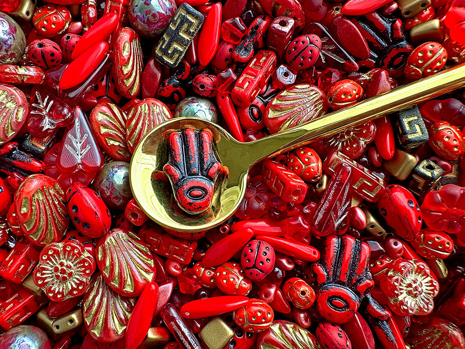 35 g Glass Bead Mix , Fiery Sunset, Czech Glass