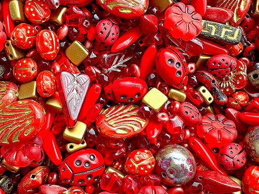 35 g Glass Bead Mix , Fiery Sunset, Czech Glass