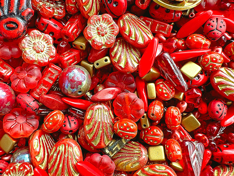 35 g Glass Bead Mix , Fiery Sunset, Czech Glass