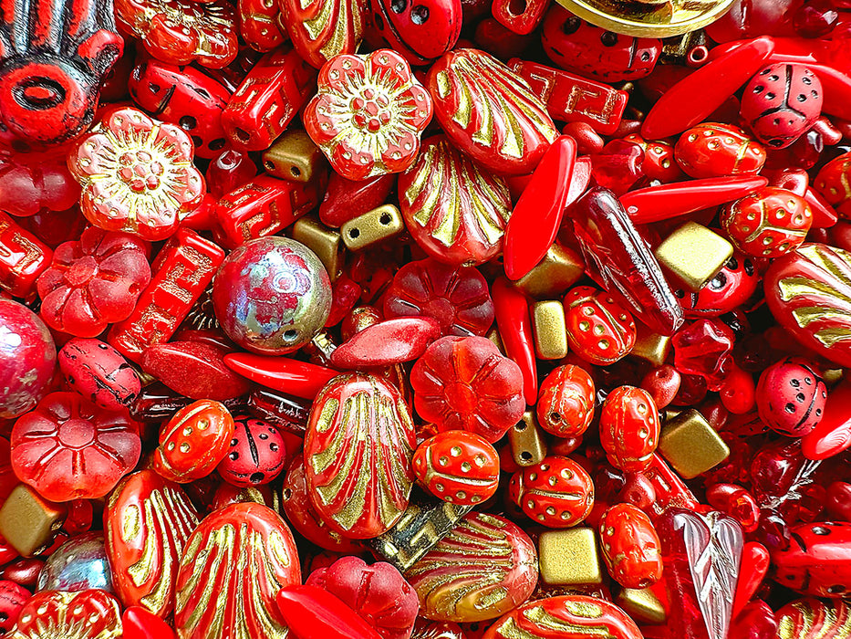 35 g Glass Bead Mix , Fiery Sunset, Czech Glass