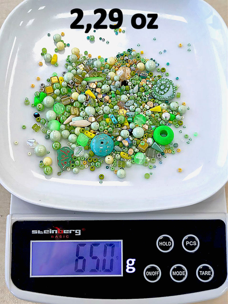 65 g (2,29 oz) Unique Mix of Czech Glass Beads for Jewelry Making, Beads & Bead assortments. Pressed Beads, Matubo, Rocailles et al. Mixed Shapes and Size, Composition Lollipops