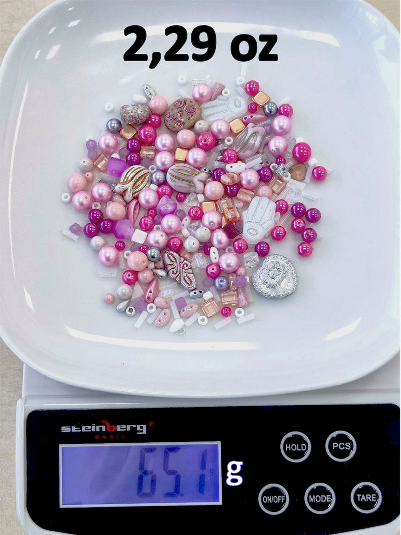 65 g (2,29 oz) Unique Mix of Czech Glass Beads for Jewelry Making, Beads & Bead assortments. Pressed Beads, Matubo, Rocailles et al. Mixed Shapes and Size, Composition Sakura