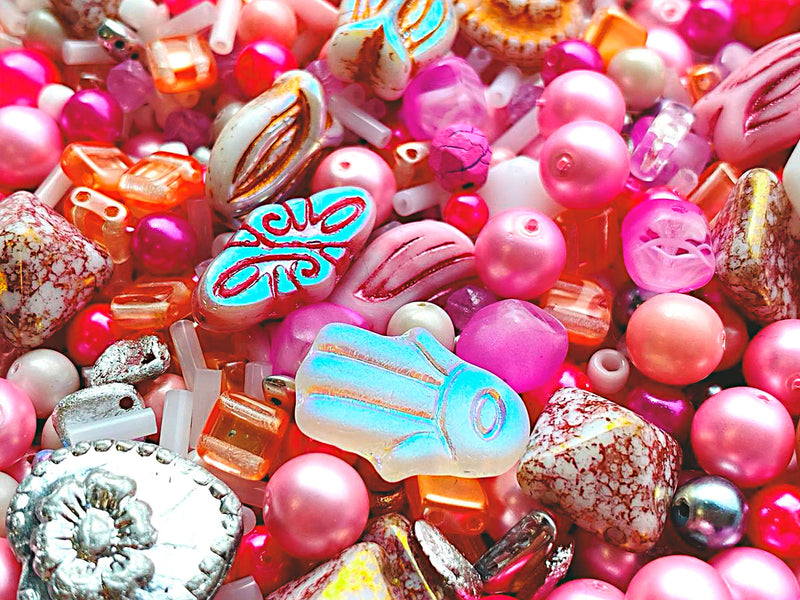 65 g (2,29 oz) Unique Mix of Czech Glass Beads for Jewelry Making, Beads & Bead assortments. Pressed Beads, Matubo, Rocailles et al. Mixed Shapes and Size, Composition Sakura